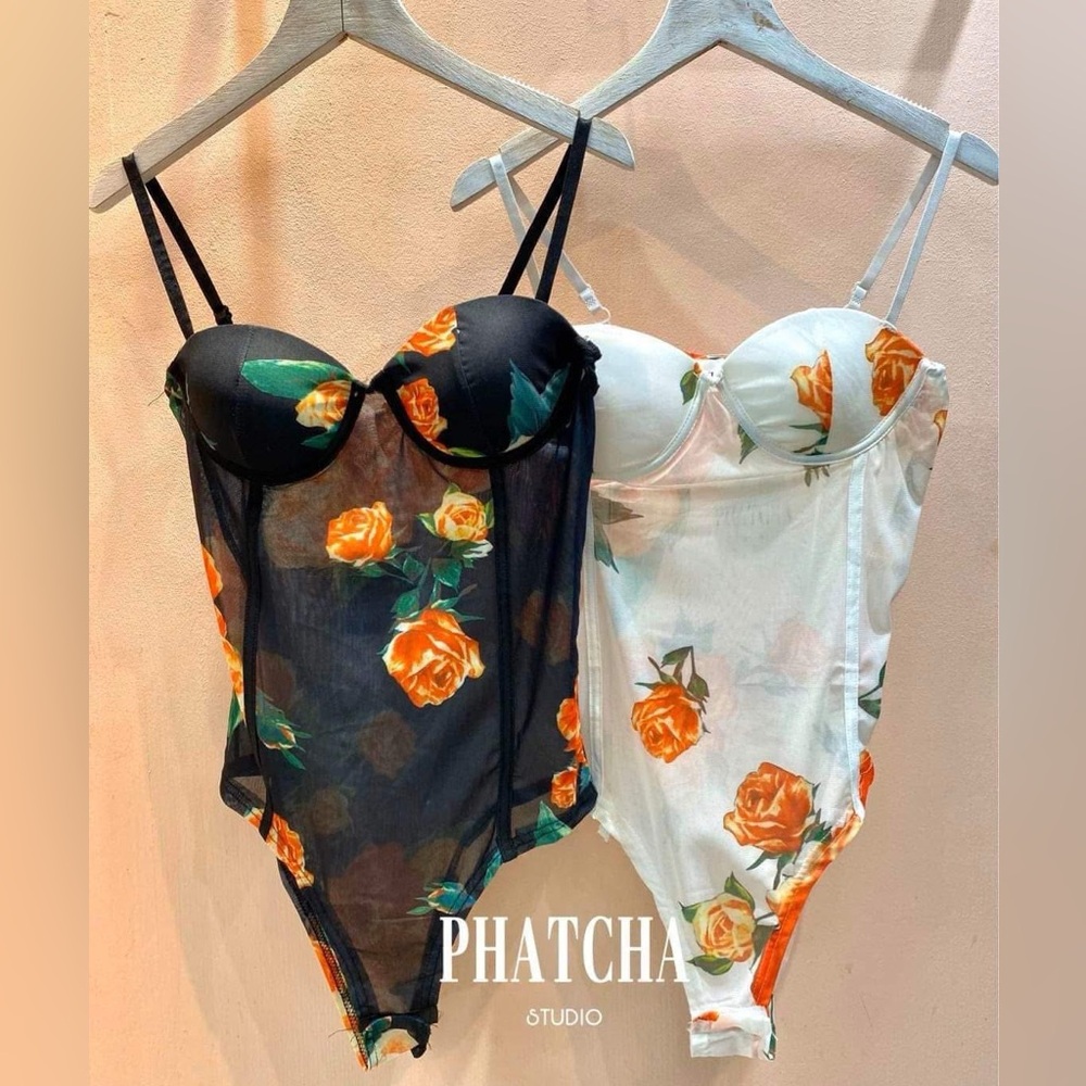 Floral Black Sheer Bodysuit Small